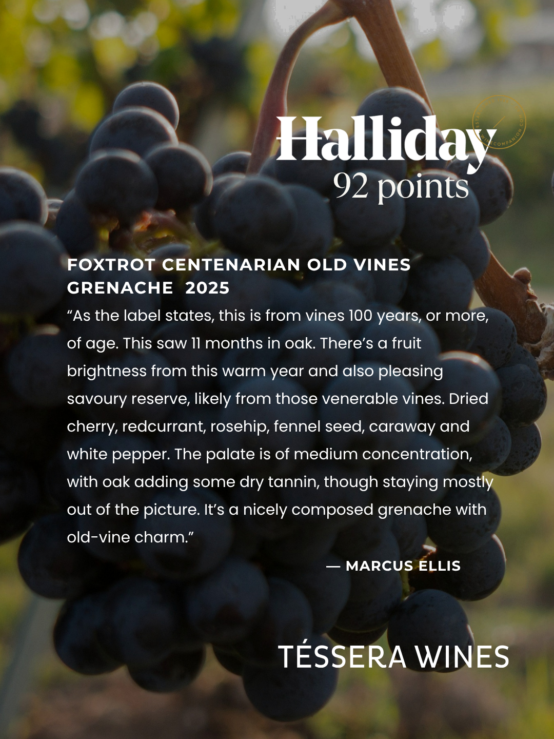 Foxtrot Grenache 2025 Centenarian Old Vines Reserve Label