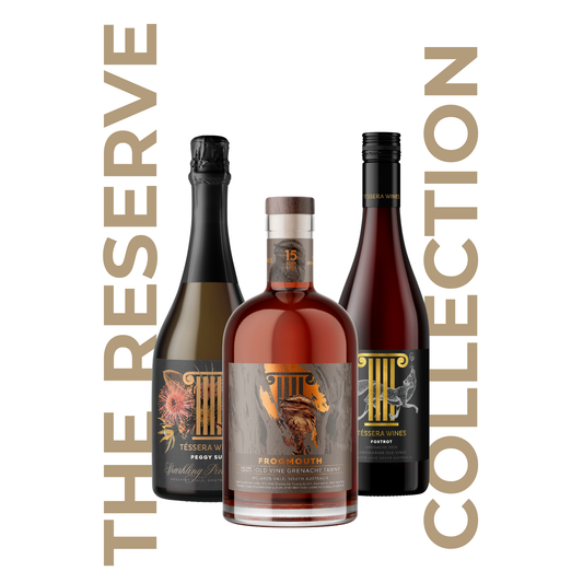 Three wine bottles with labels on a white background, featuring 'The Reserve Collection' text.